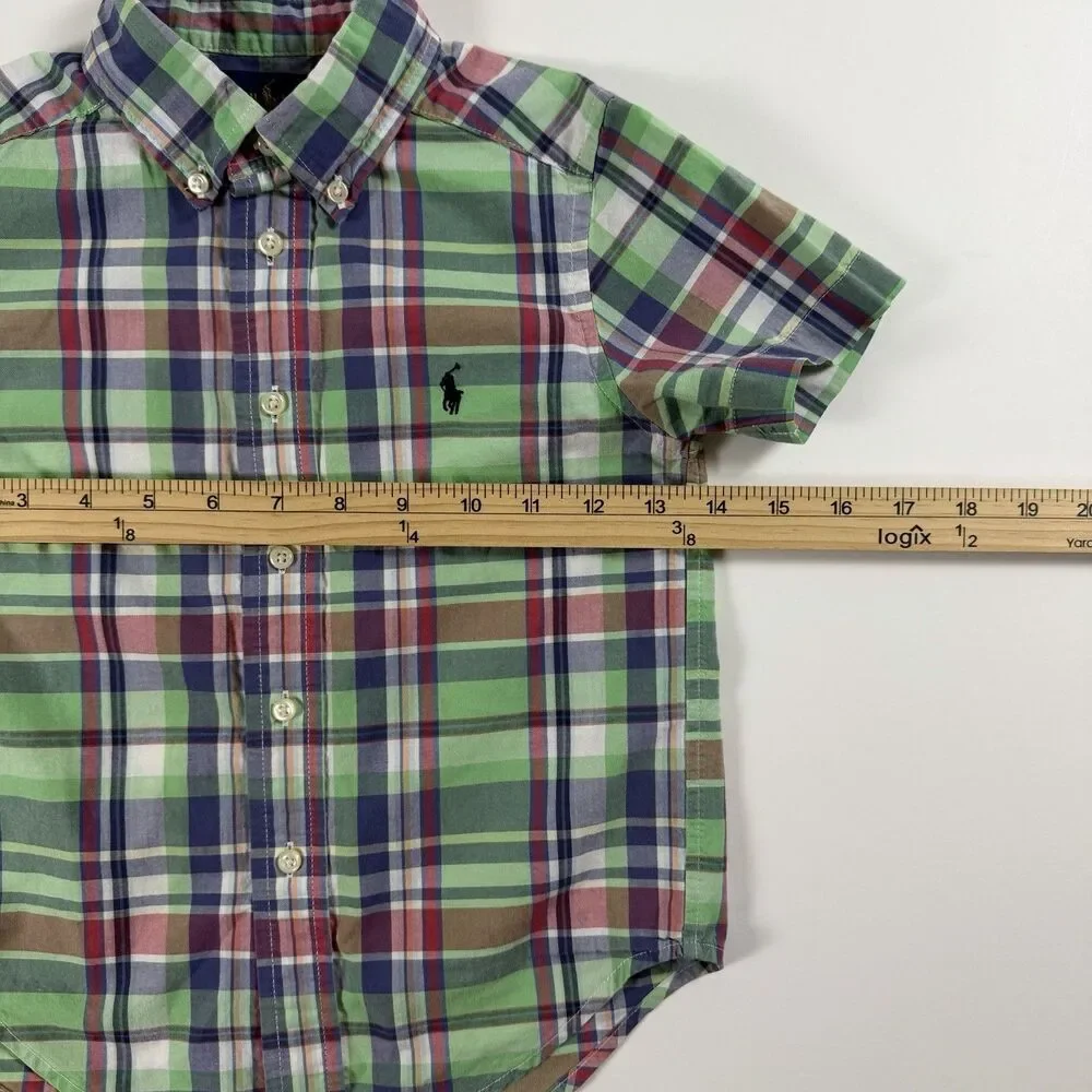 Ralph Lauren Boys 4/4T Plaid Button Down Shirt Green Blue Red 100% Cotton